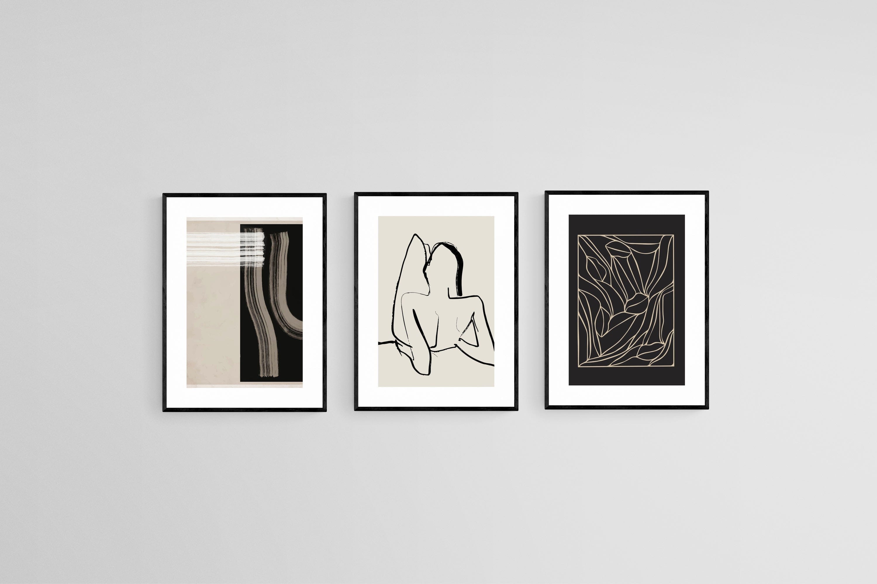 Reclined Set-Wall_Art-45 x 60cm (x3)-Framed Print-Black-Pixalot