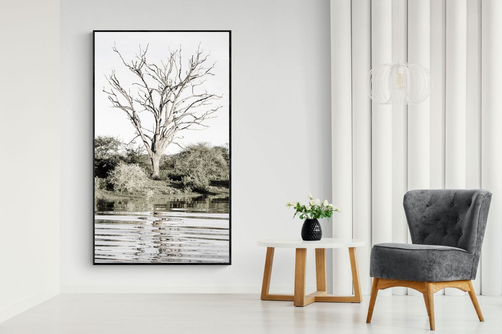 Reflective Ripples-Wall_Art-130 x 220cm-Mounted Canvas-Black-Pixalot