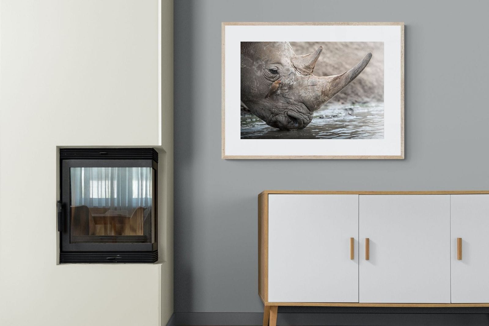 Rhino & Friend-Wall_Art-100 x 75cm-Framed Print-Wood-Pixalot