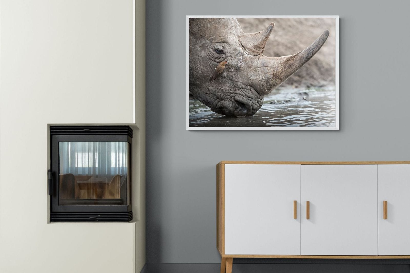Rhino & Friend-Wall_Art-100 x 75cm-Mounted Canvas-White-Pixalot