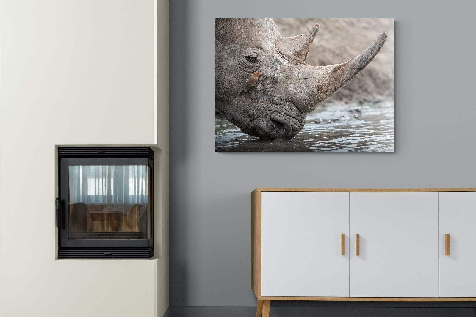 Rhino & Friend-Wall_Art-100 x 75cm-Mounted Canvas-No Frame-Pixalot