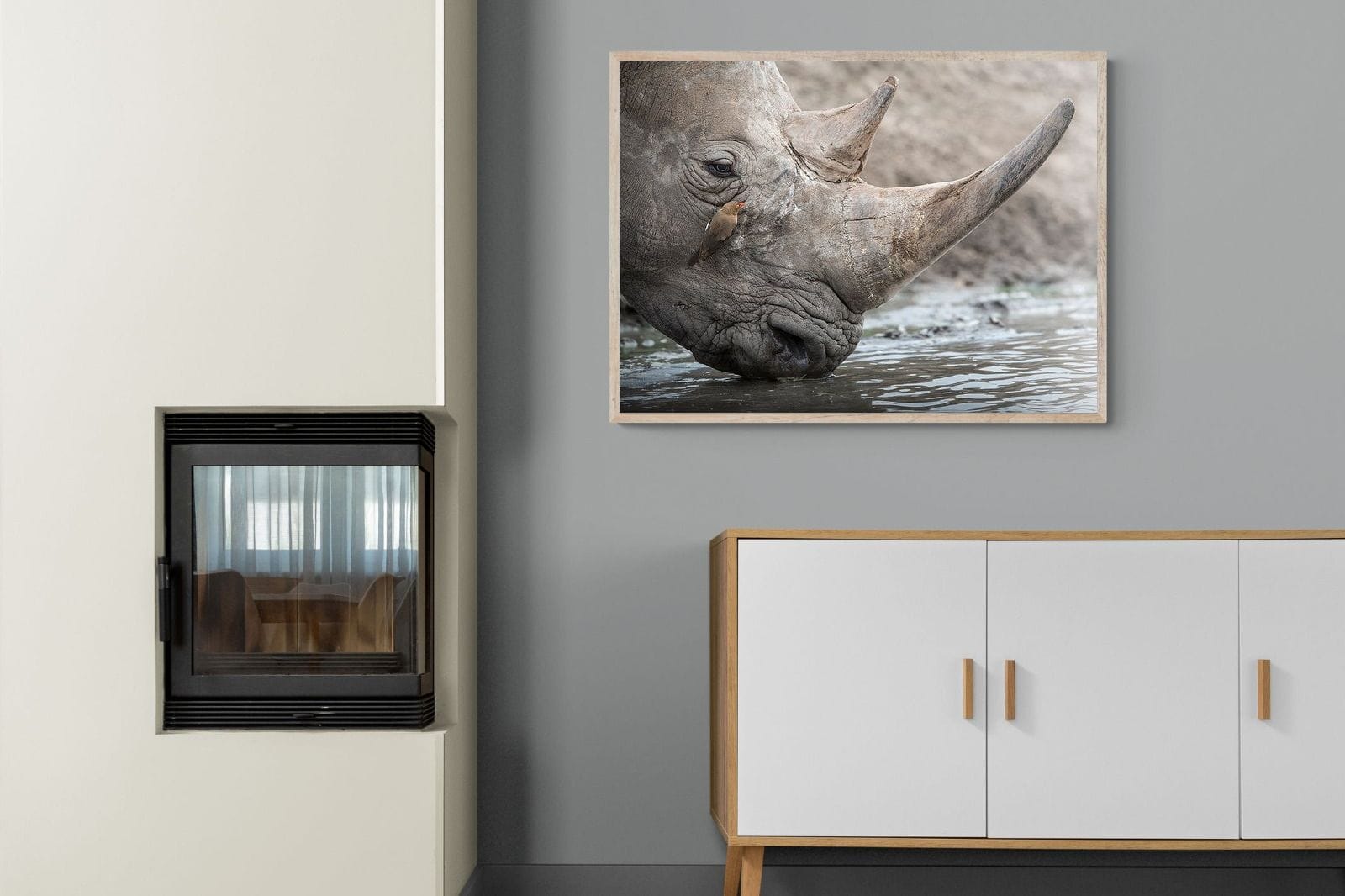 Rhino & Friend-Wall_Art-100 x 75cm-Mounted Canvas-Wood-Pixalot