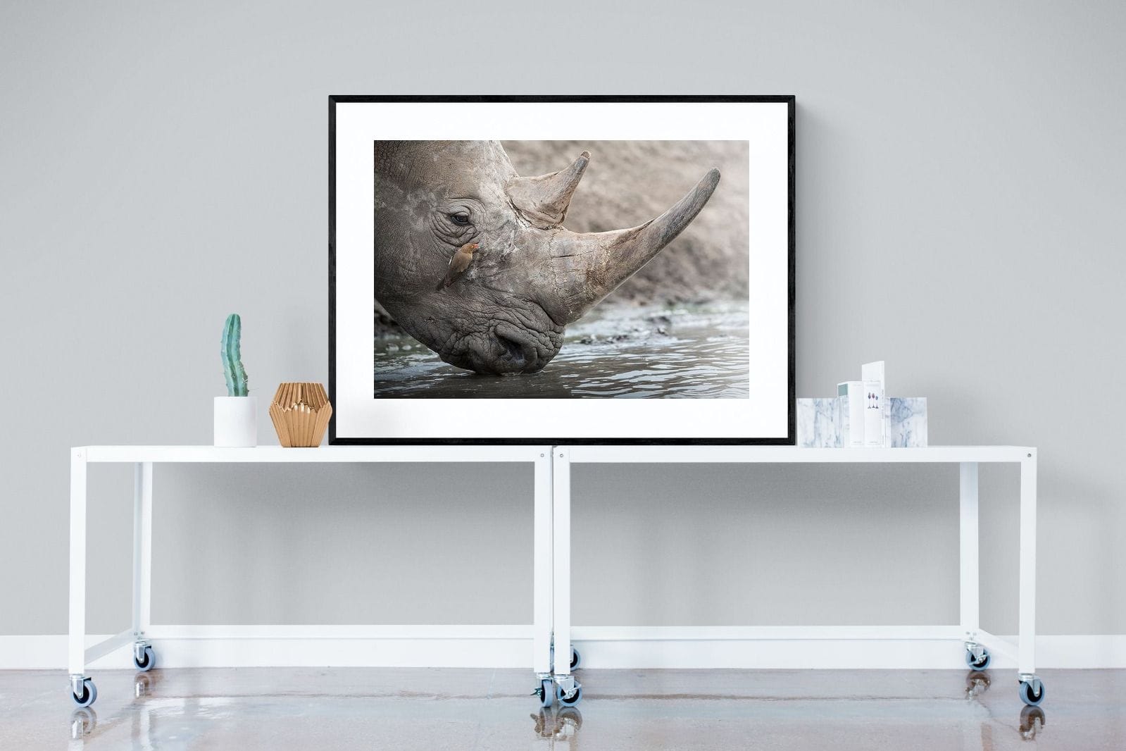 Rhino & Friend-Wall_Art-120 x 90cm-Framed Print-Black-Pixalot