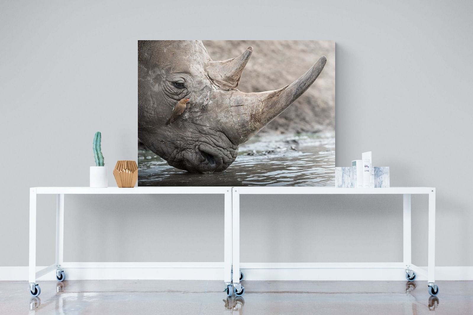 Rhino & Friend-Wall_Art-120 x 90cm-Mounted Canvas-No Frame-Pixalot