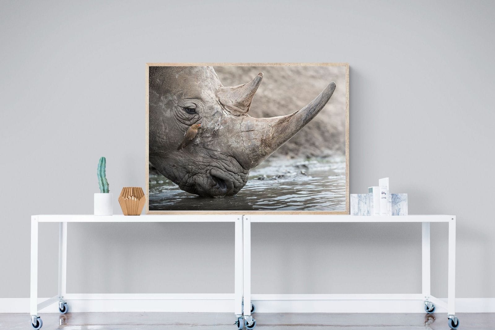 Rhino & Friend-Wall_Art-120 x 90cm-Mounted Canvas-Wood-Pixalot