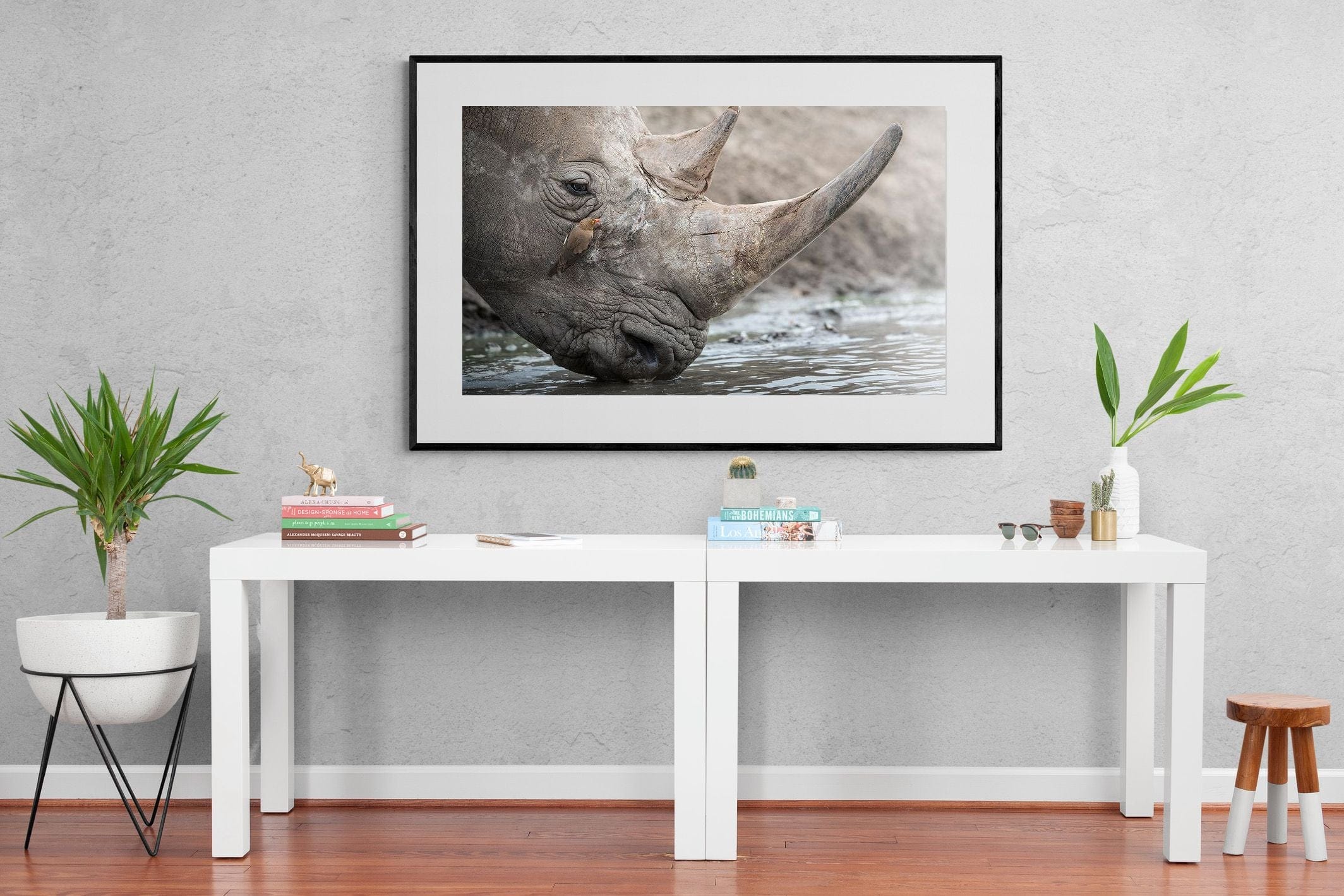 Rhino & Friend-Wall_Art-150 x 100cm-Framed Print-Black-Pixalot