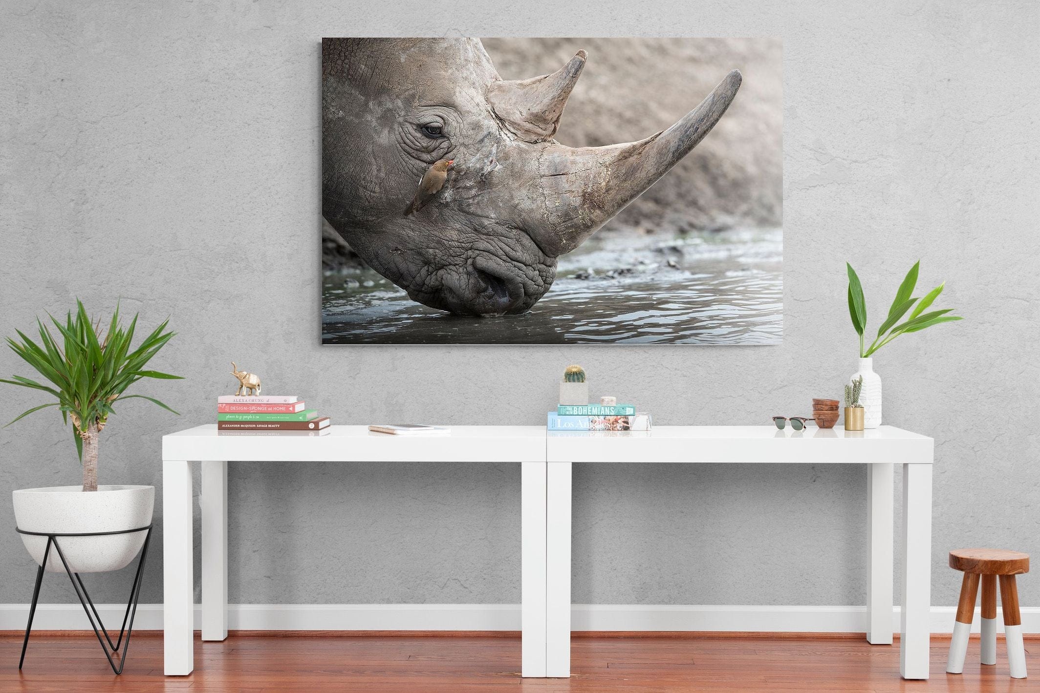 Rhino & Friend-Wall_Art-150 x 100cm-Mounted Canvas-No Frame-Pixalot