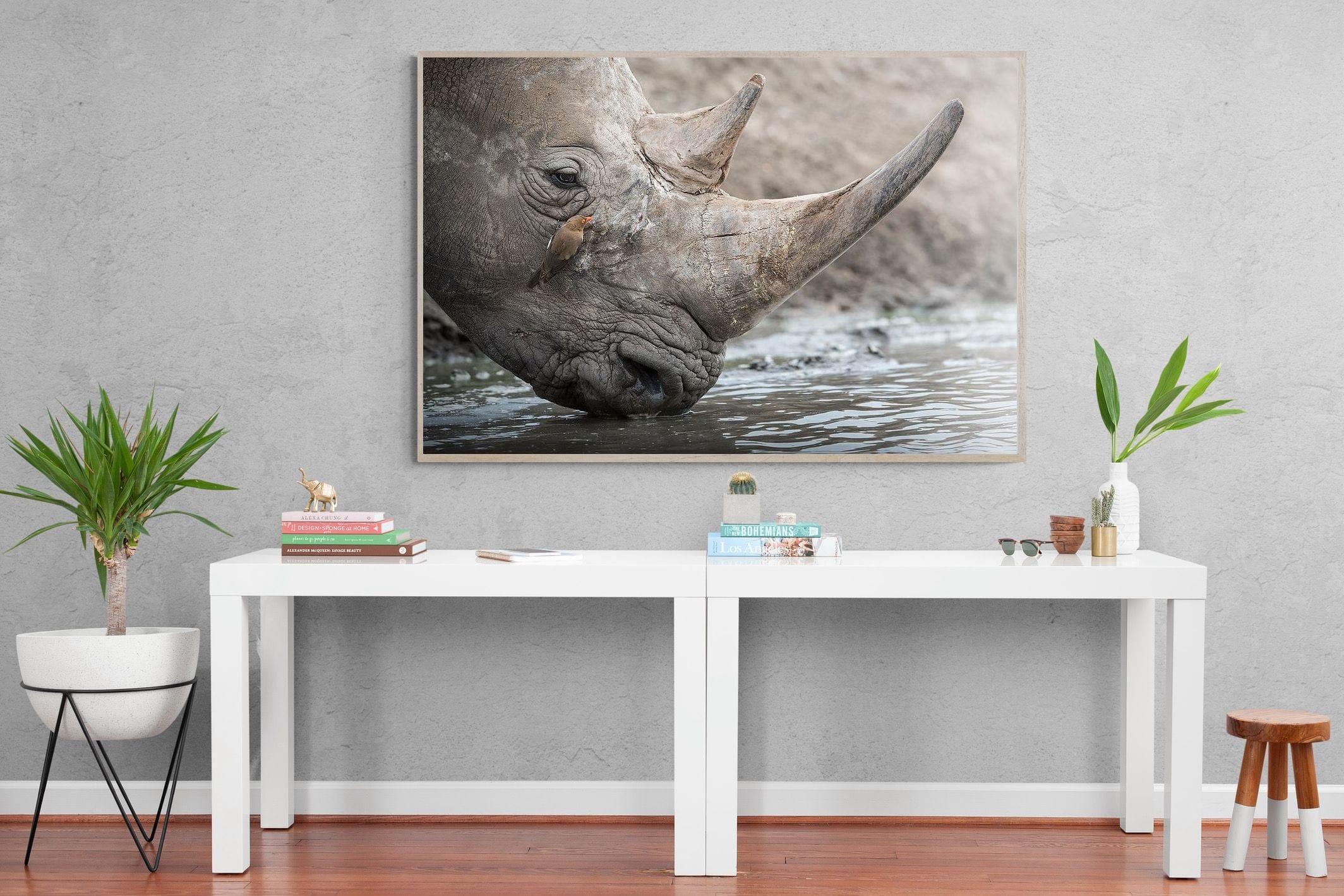 Rhino & Friend-Wall_Art-150 x 100cm-Mounted Canvas-Wood-Pixalot