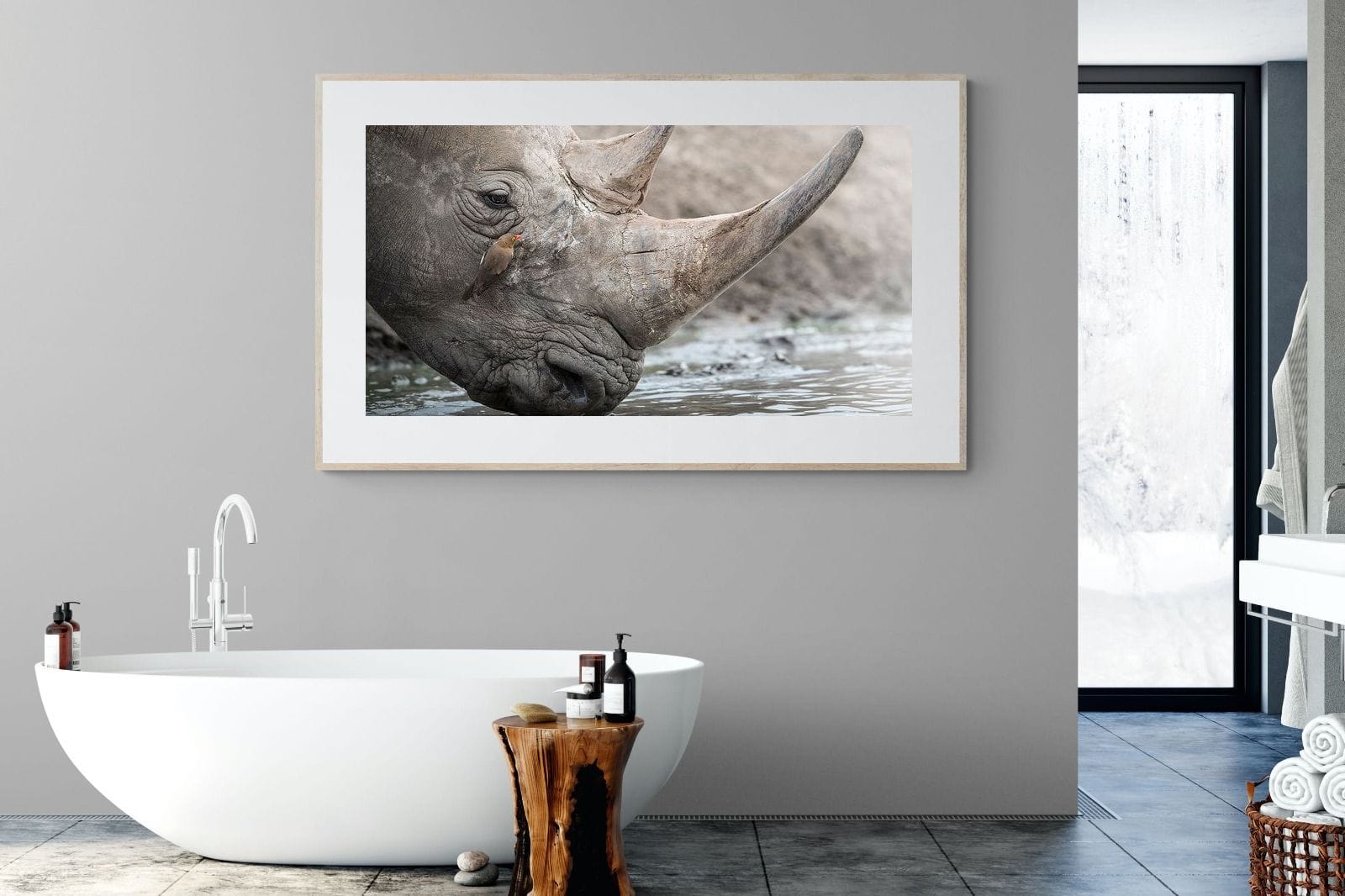 Rhino & Friend-Wall_Art-180 x 110cm-Framed Print-Wood-Pixalot