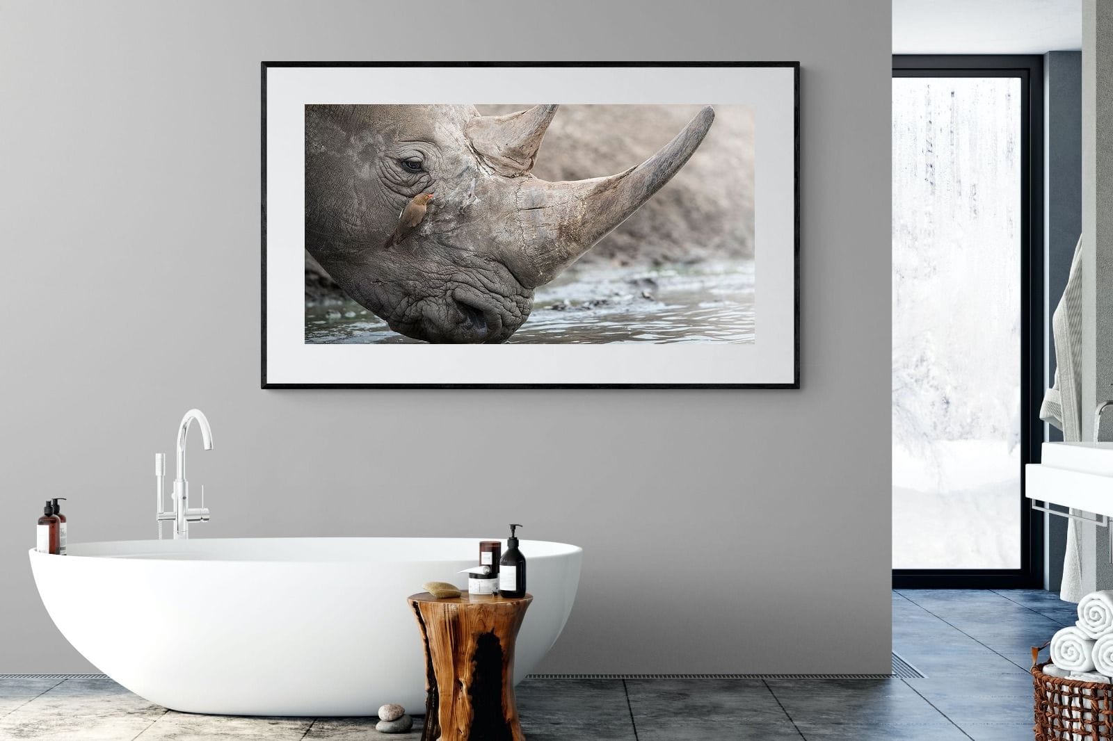 Rhino & Friend-Wall_Art-180 x 110cm-Framed Print-Black-Pixalot