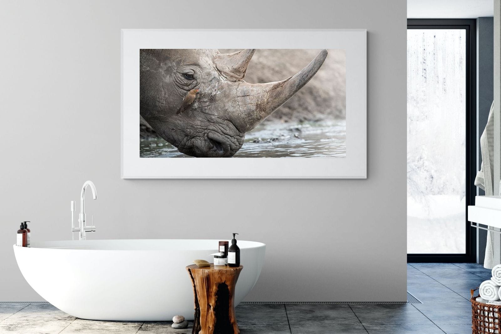 Rhino & Friend-Wall_Art-180 x 110cm-Framed Print-White-Pixalot