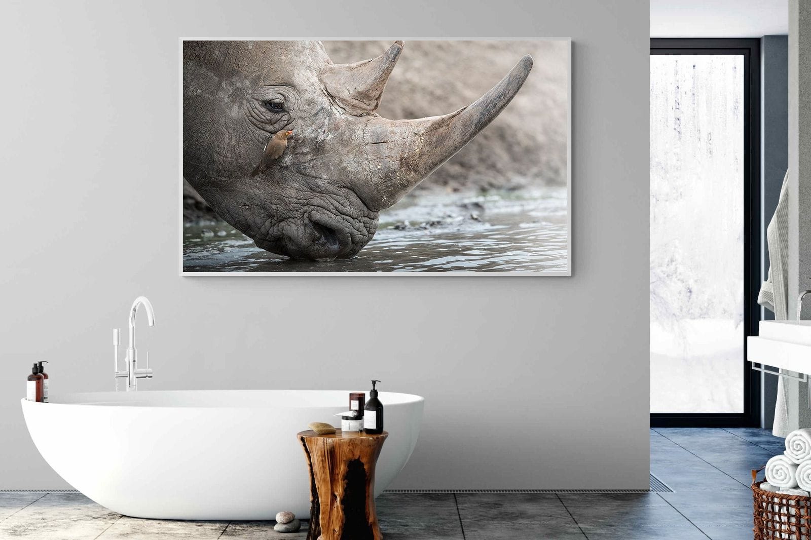 Rhino & Friend-Wall_Art-180 x 110cm-Mounted Canvas-White-Pixalot