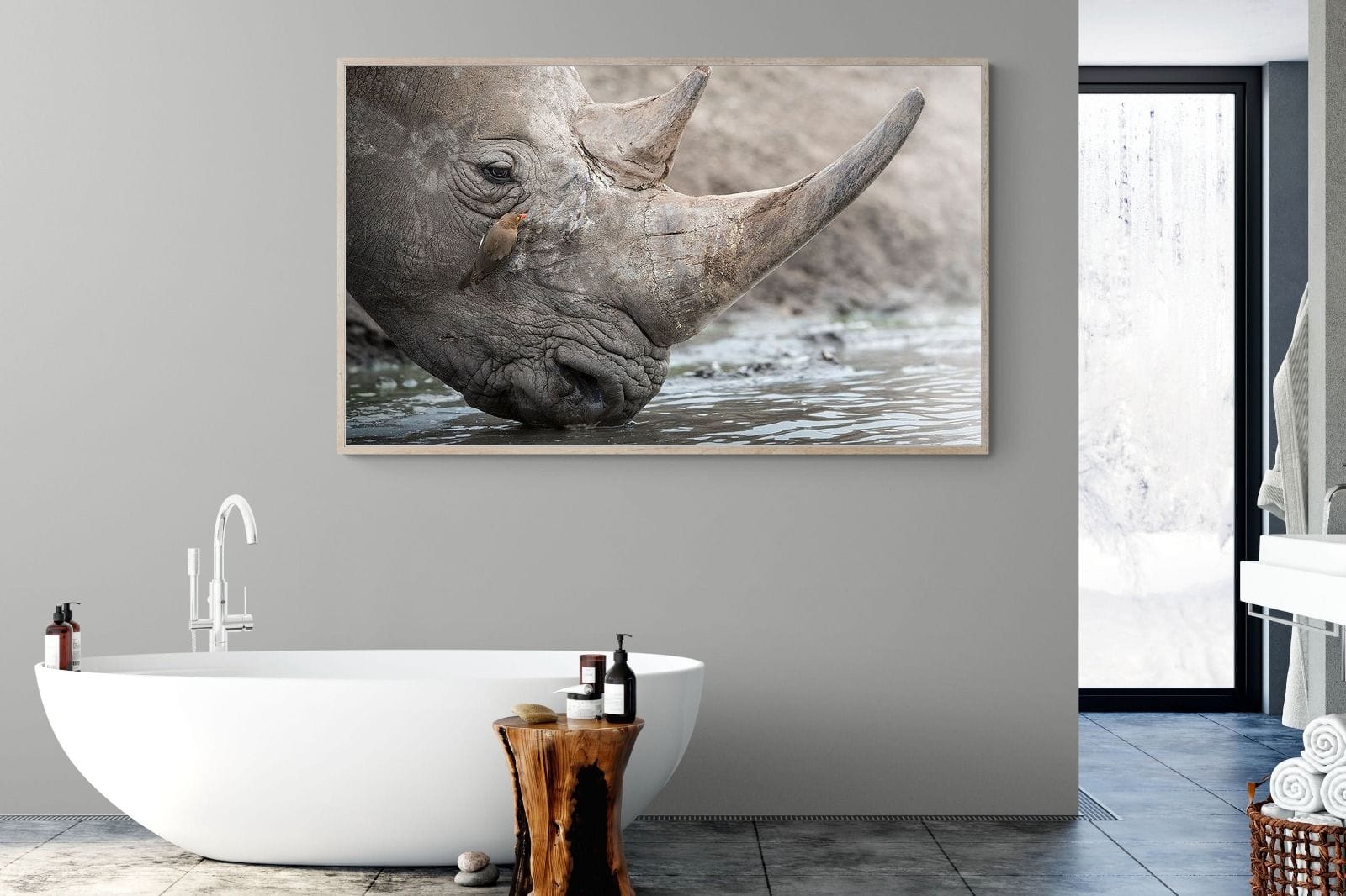 Rhino & Friend-Wall_Art-180 x 110cm-Mounted Canvas-Wood-Pixalot