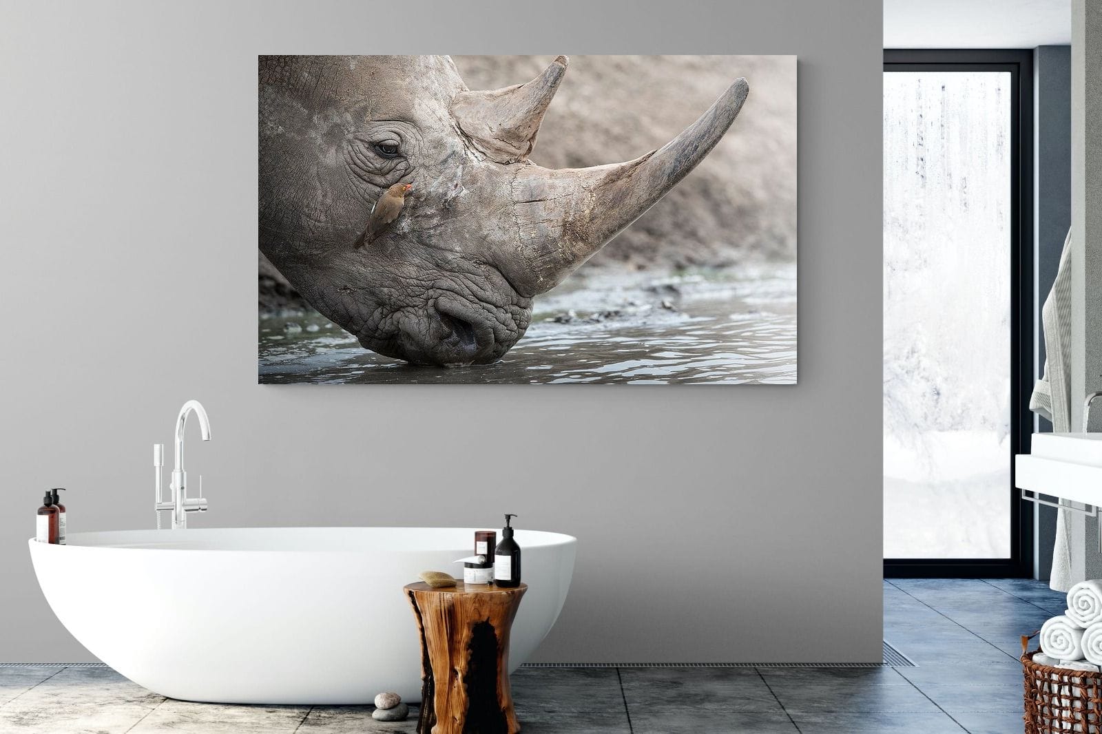 Rhino & Friend-Wall_Art-180 x 110cm-Mounted Canvas-No Frame-Pixalot