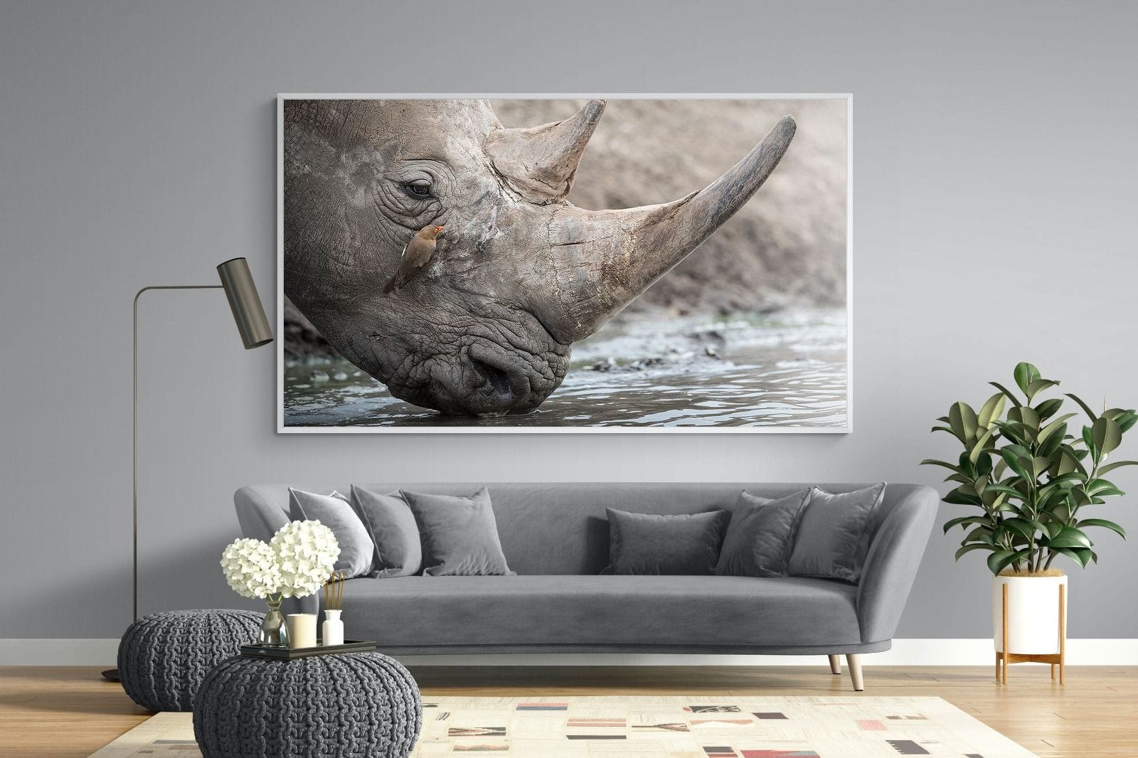 Rhino & Friend-Wall_Art-220 x 130cm-Mounted Canvas-White-Pixalot