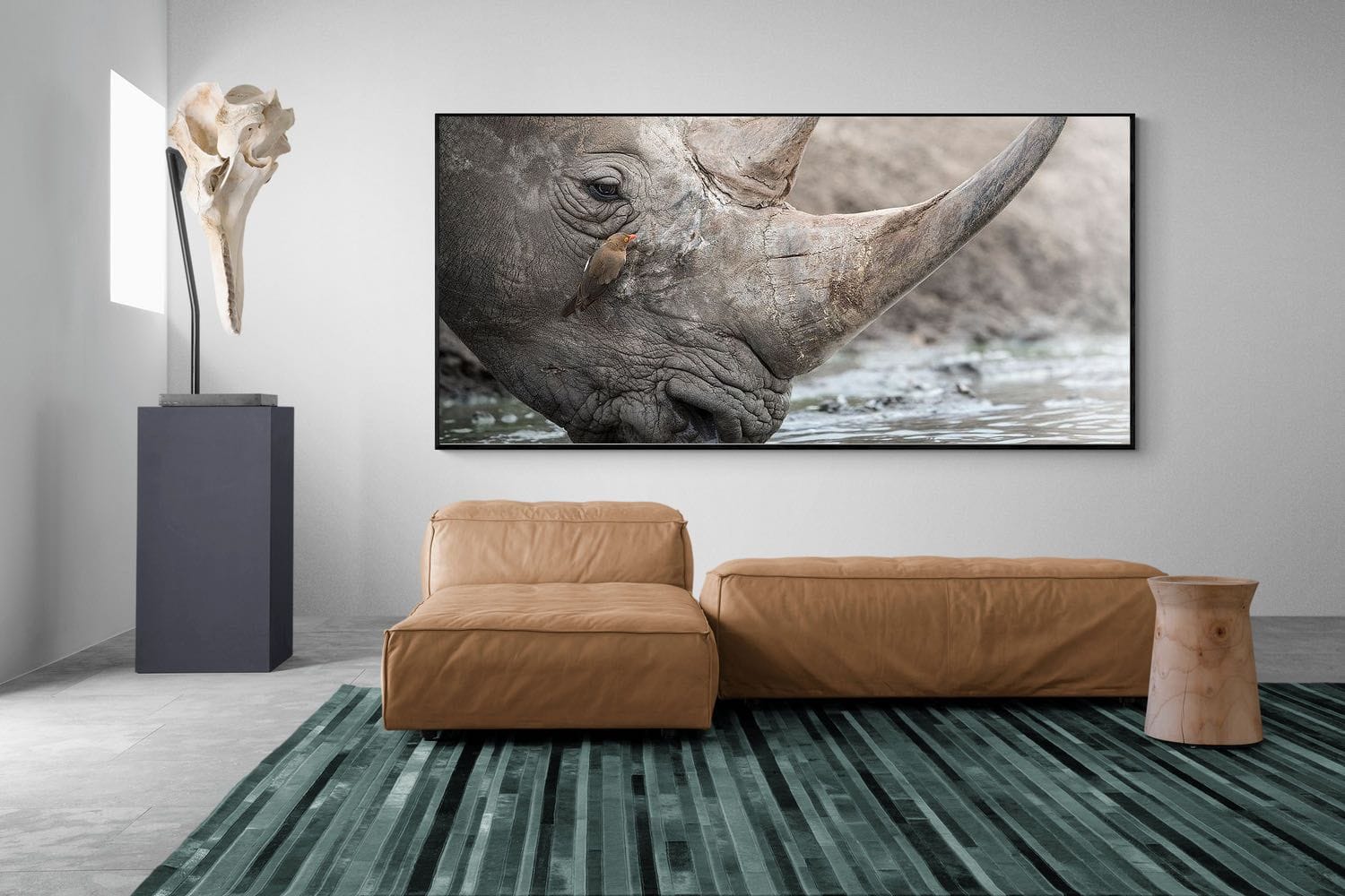 Rhino & Friend-Wall_Art-275 x 130cm-Mounted Canvas-Black-Pixalot