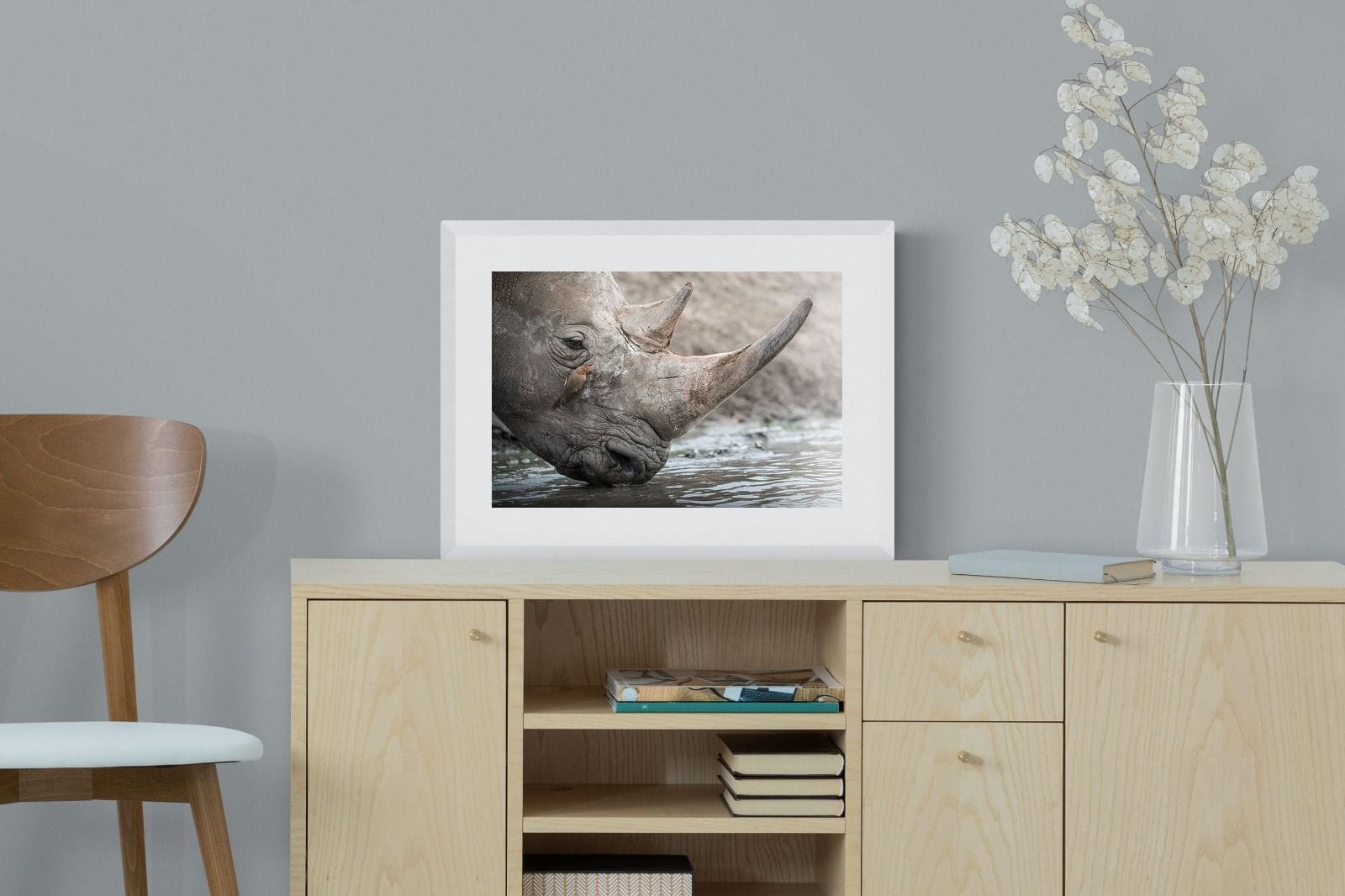 Rhino & Friend-Wall_Art-60 x 45cm-Framed Print-White-Pixalot