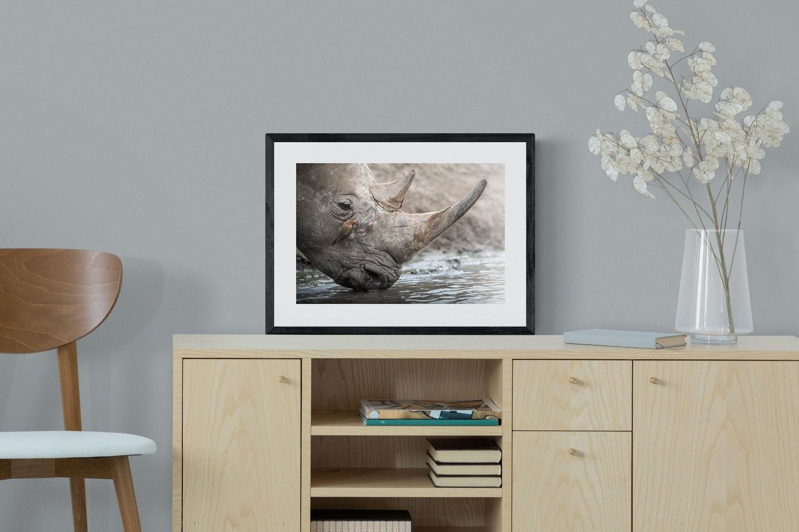 Rhino & Friend-Wall_Art-60 x 45cm-Framed Print-Black-Pixalot
