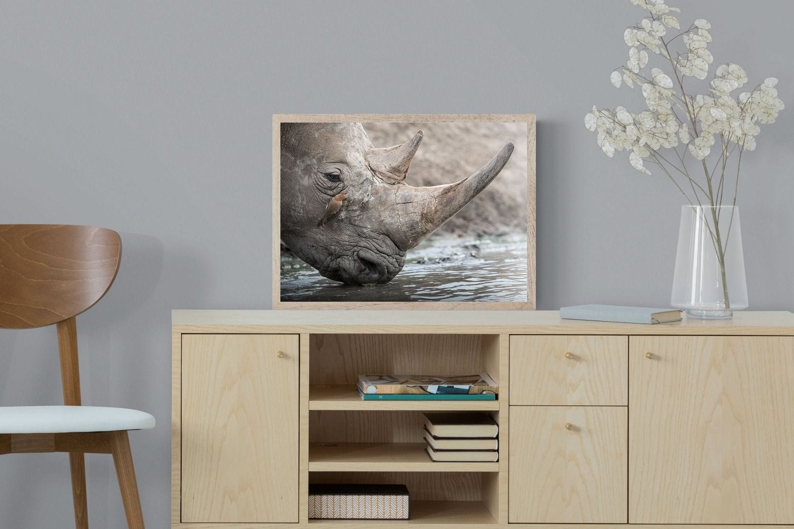 Rhino & Friend-Wall_Art-60 x 45cm-Mounted Canvas-Wood-Pixalot