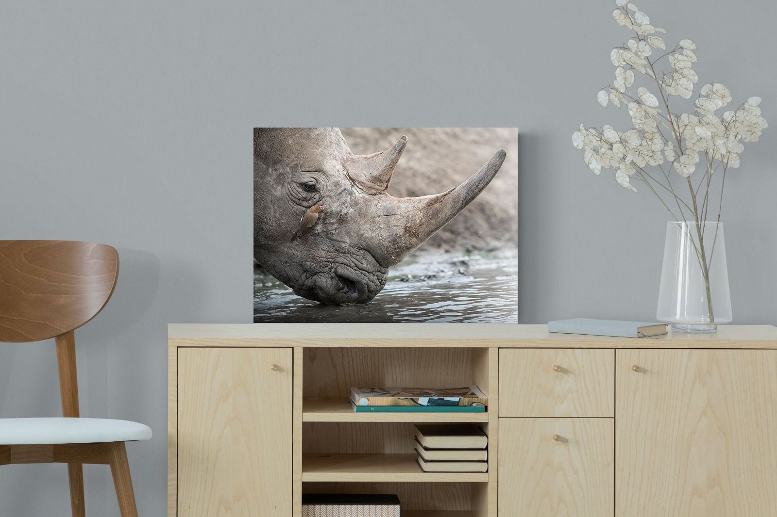 Rhino & Friend-Wall_Art-60 x 45cm-Mounted Canvas-No Frame-Pixalot