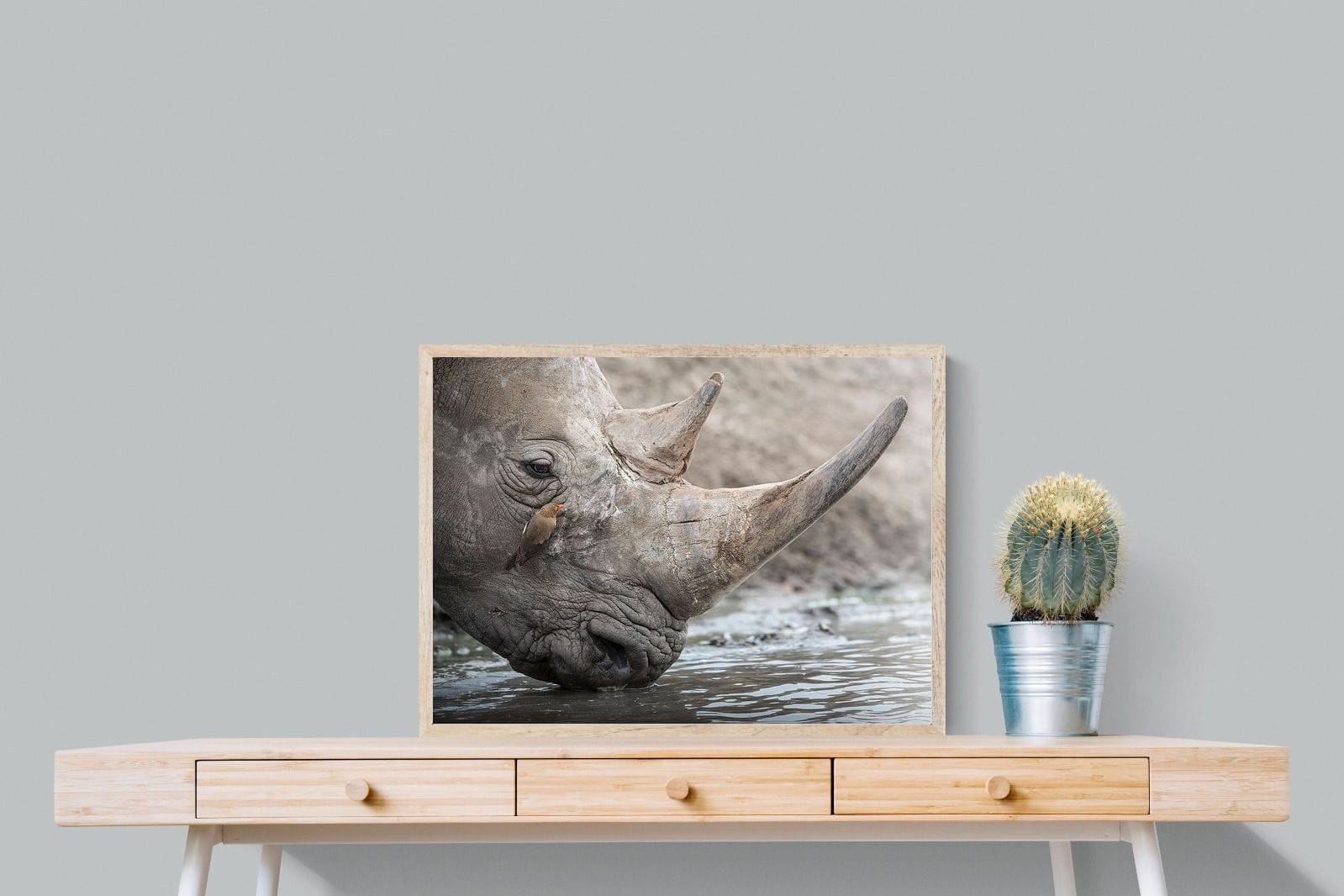 Rhino & Friend-Wall_Art-80 x 60cm-Mounted Canvas-Wood-Pixalot