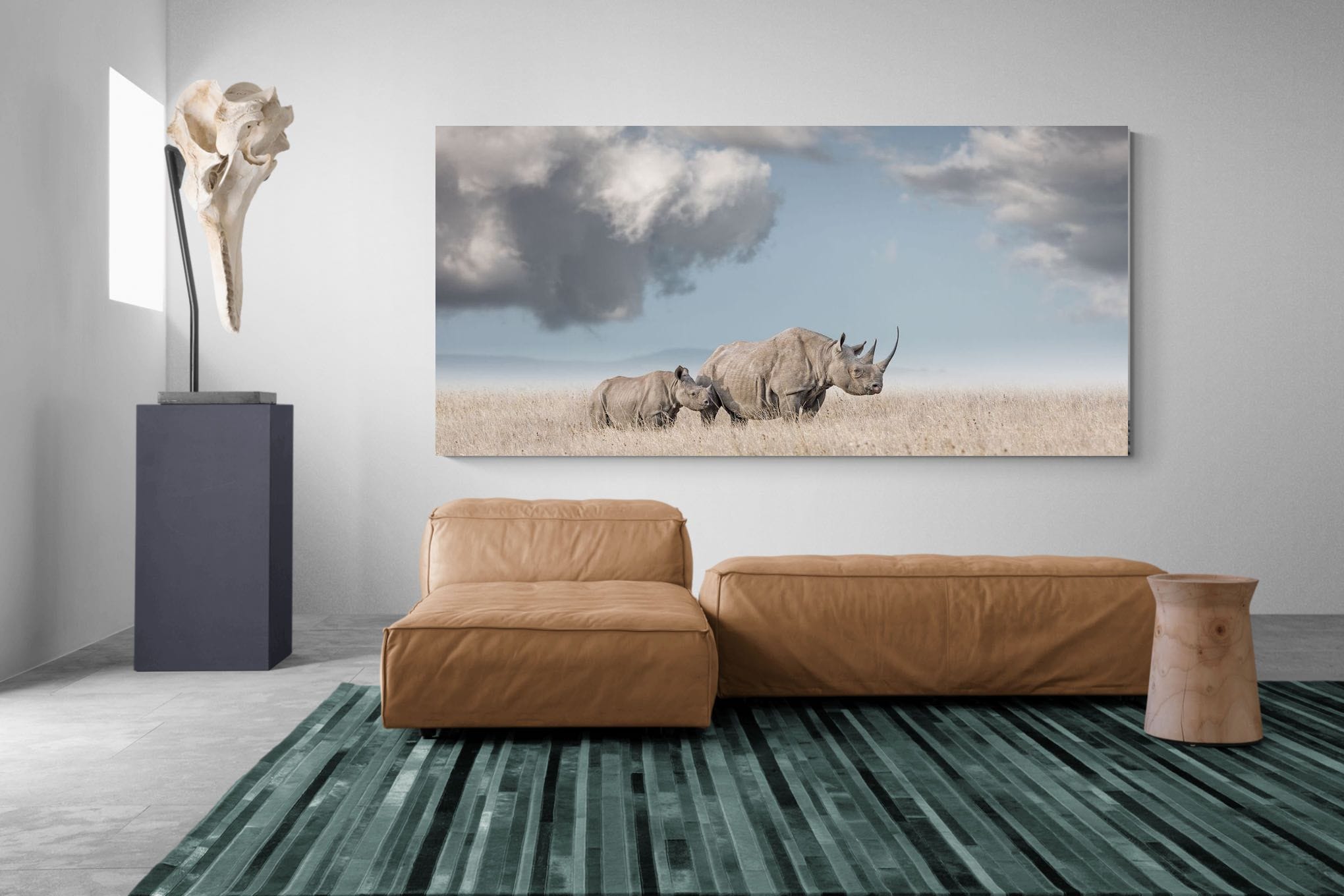 Rhino Mother & Calf-Wall_Art-275 x 130cm-Mounted Canvas-No Frame-Pixalot