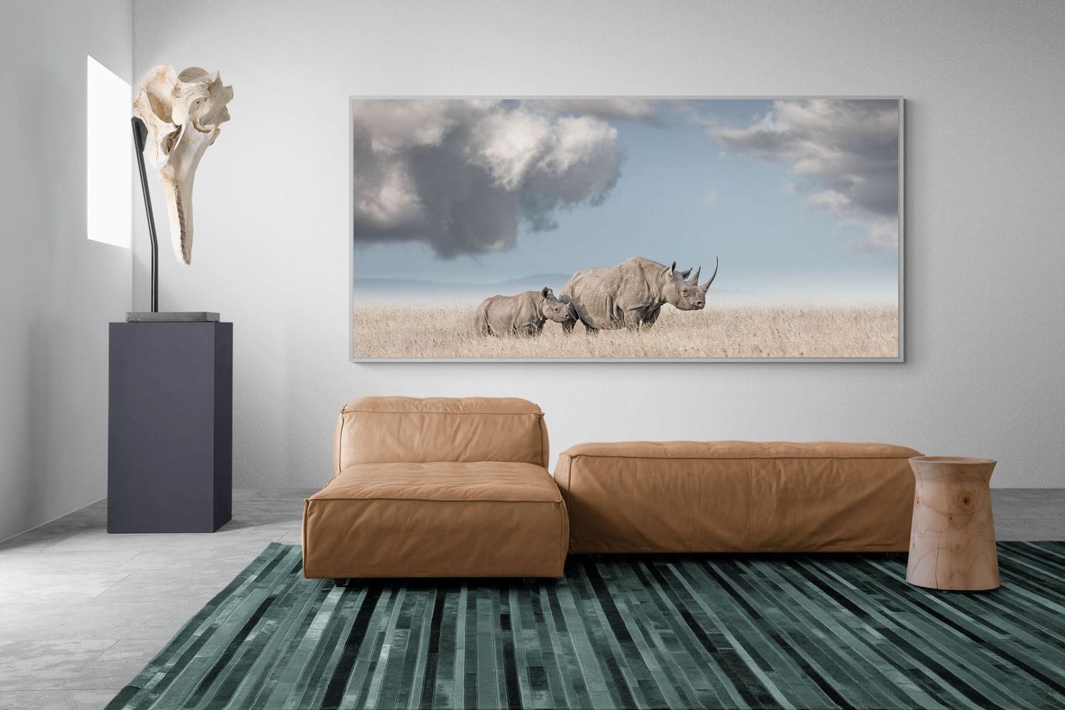 Rhino Mother & Calf-Wall_Art-275 x 130cm-Mounted Canvas-White-Pixalot