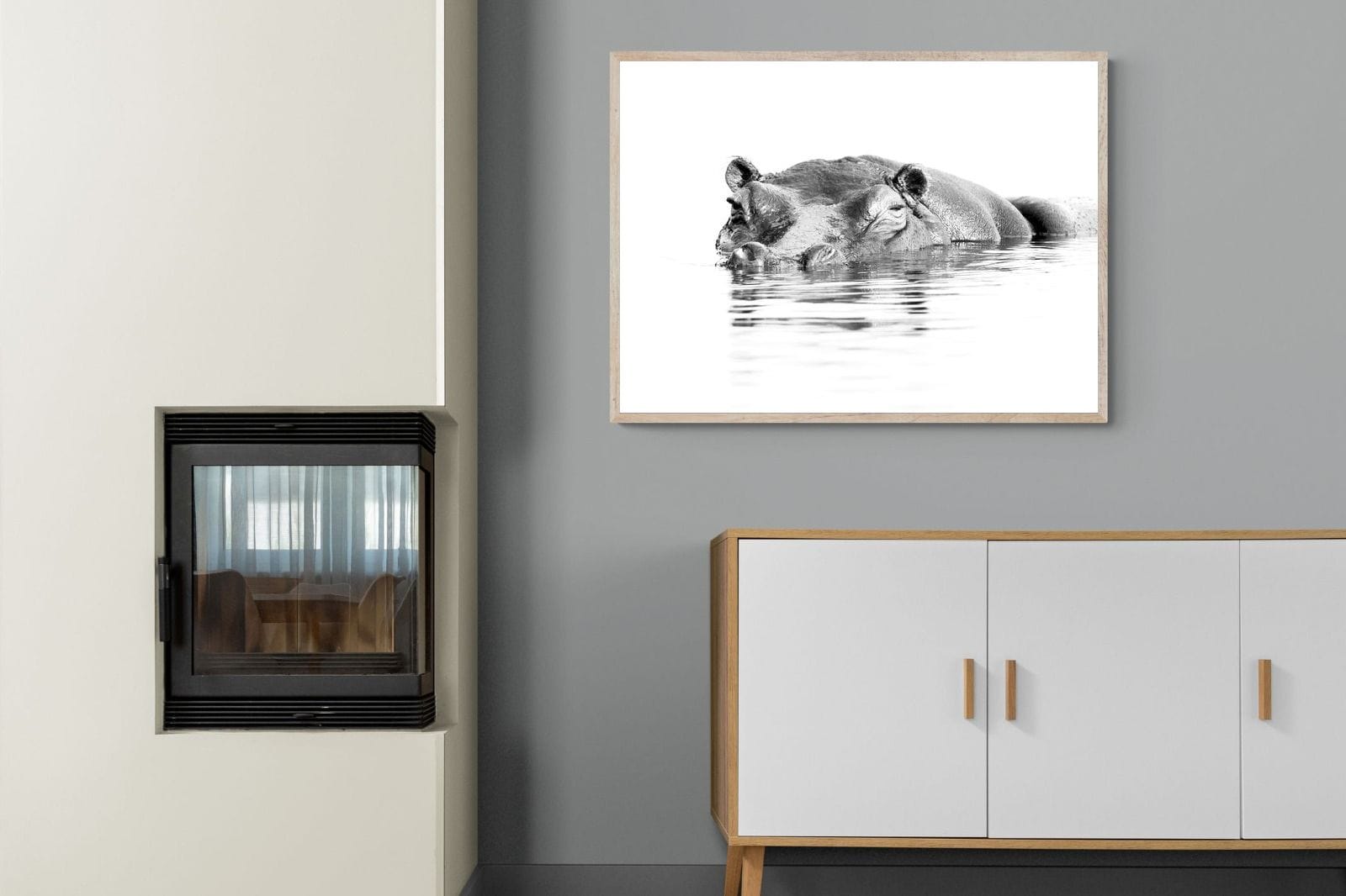 River Hippo-Wall_Art-100 x 75cm-Mounted Canvas-Wood-Pixalot