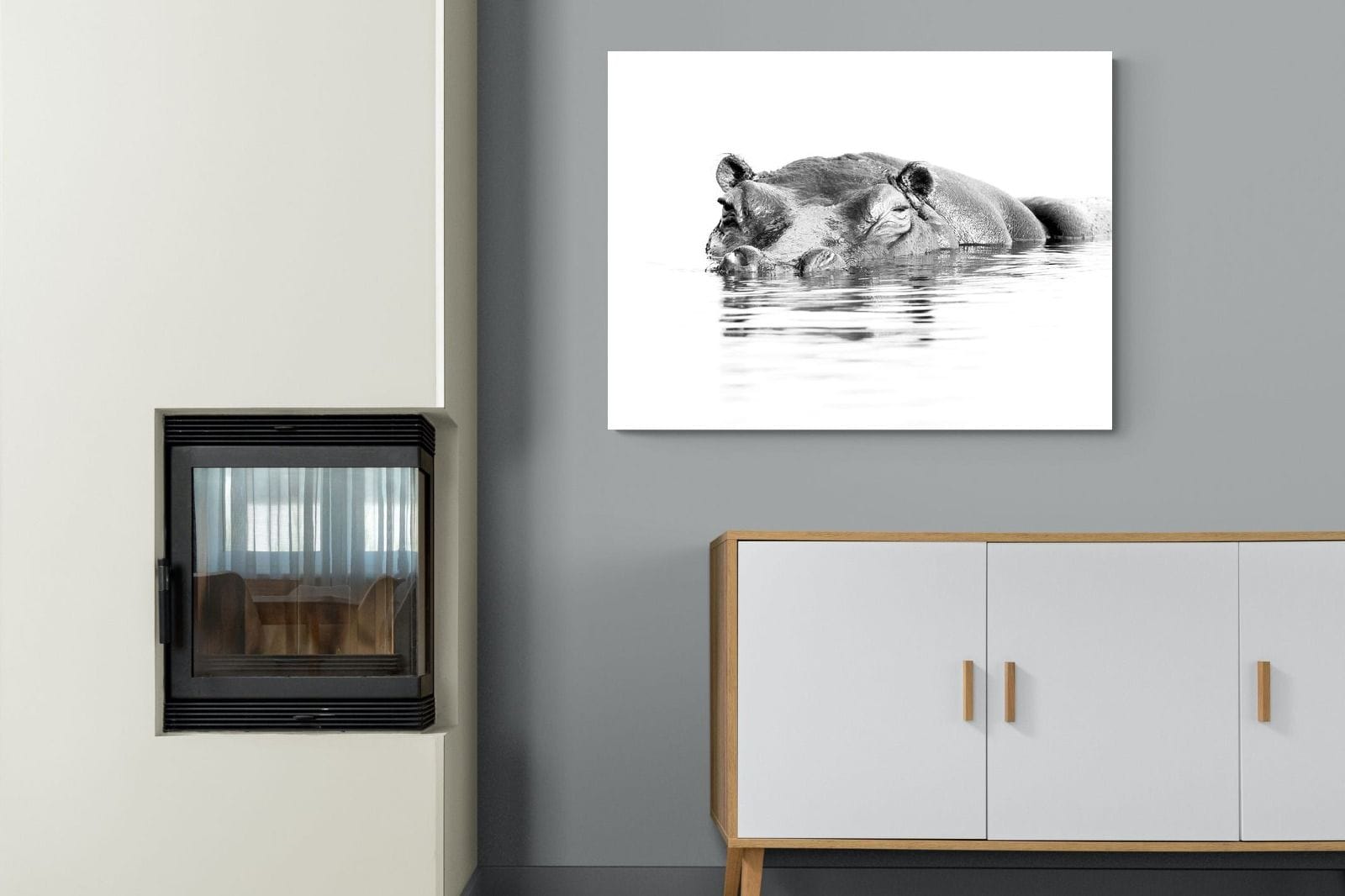 River Hippo-Wall_Art-100 x 75cm-Mounted Canvas-No Frame-Pixalot