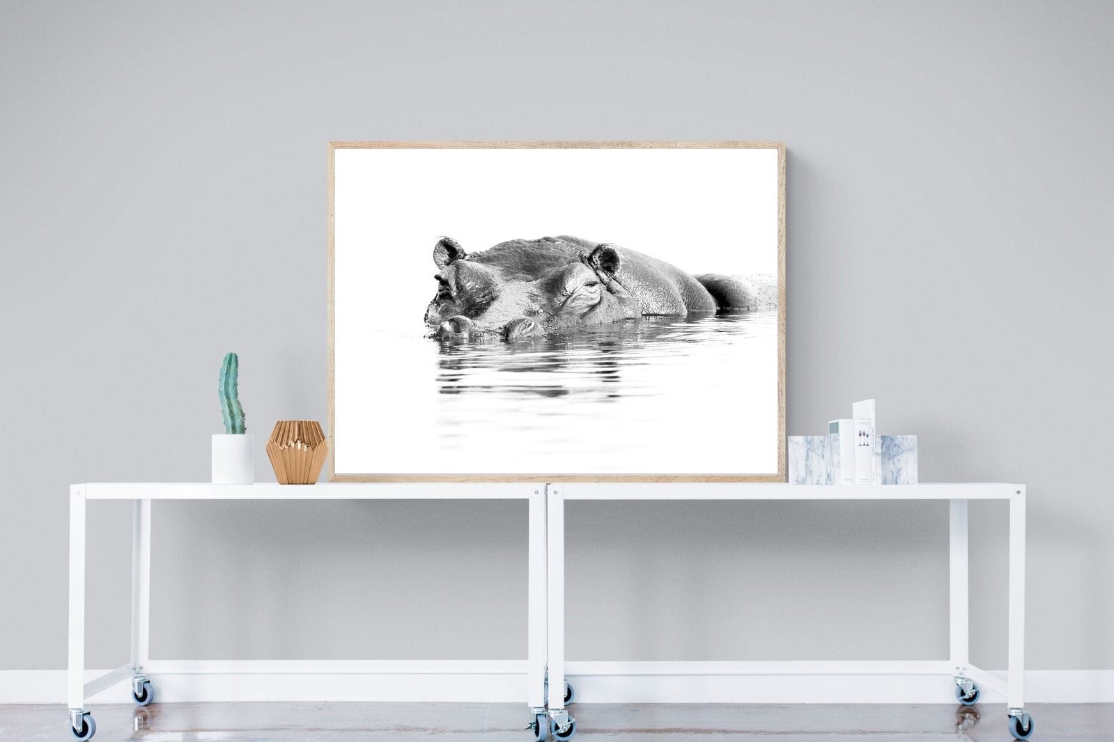 River Hippo-Wall_Art-120 x 90cm-Mounted Canvas-Wood-Pixalot