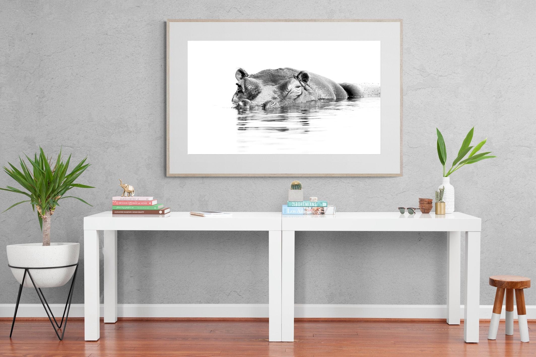 River Hippo-Wall_Art-150 x 100cm-Framed Print-Wood-Pixalot