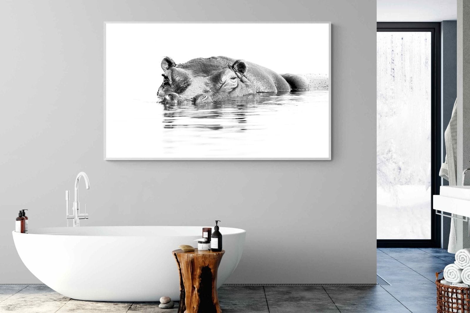 River Hippo-Wall_Art-180 x 110cm-Mounted Canvas-White-Pixalot