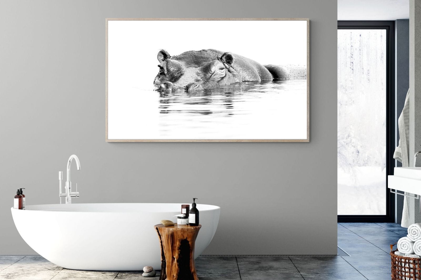 River Hippo-Wall_Art-180 x 110cm-Mounted Canvas-Wood-Pixalot