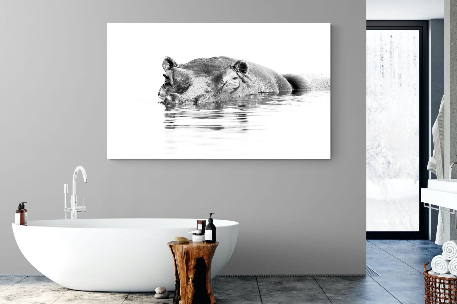 River Hippo-Wall_Art-180 x 110cm-Mounted Canvas-No Frame-Pixalot