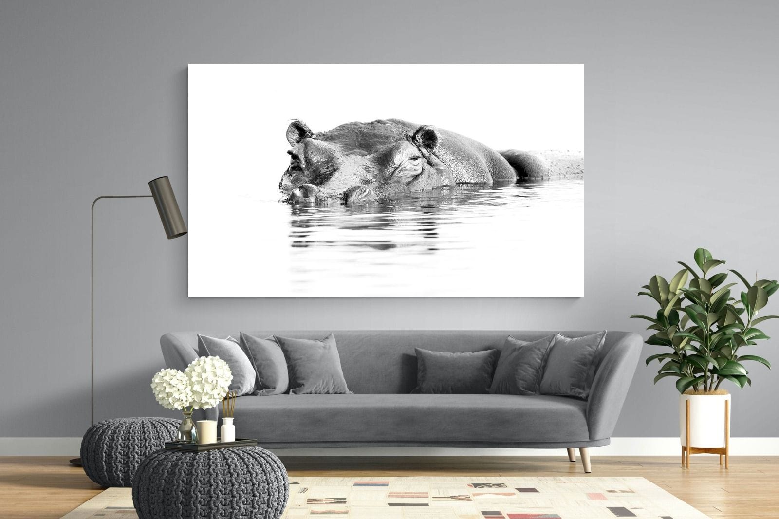 River Hippo-Wall_Art-220 x 130cm-Mounted Canvas-No Frame-Pixalot