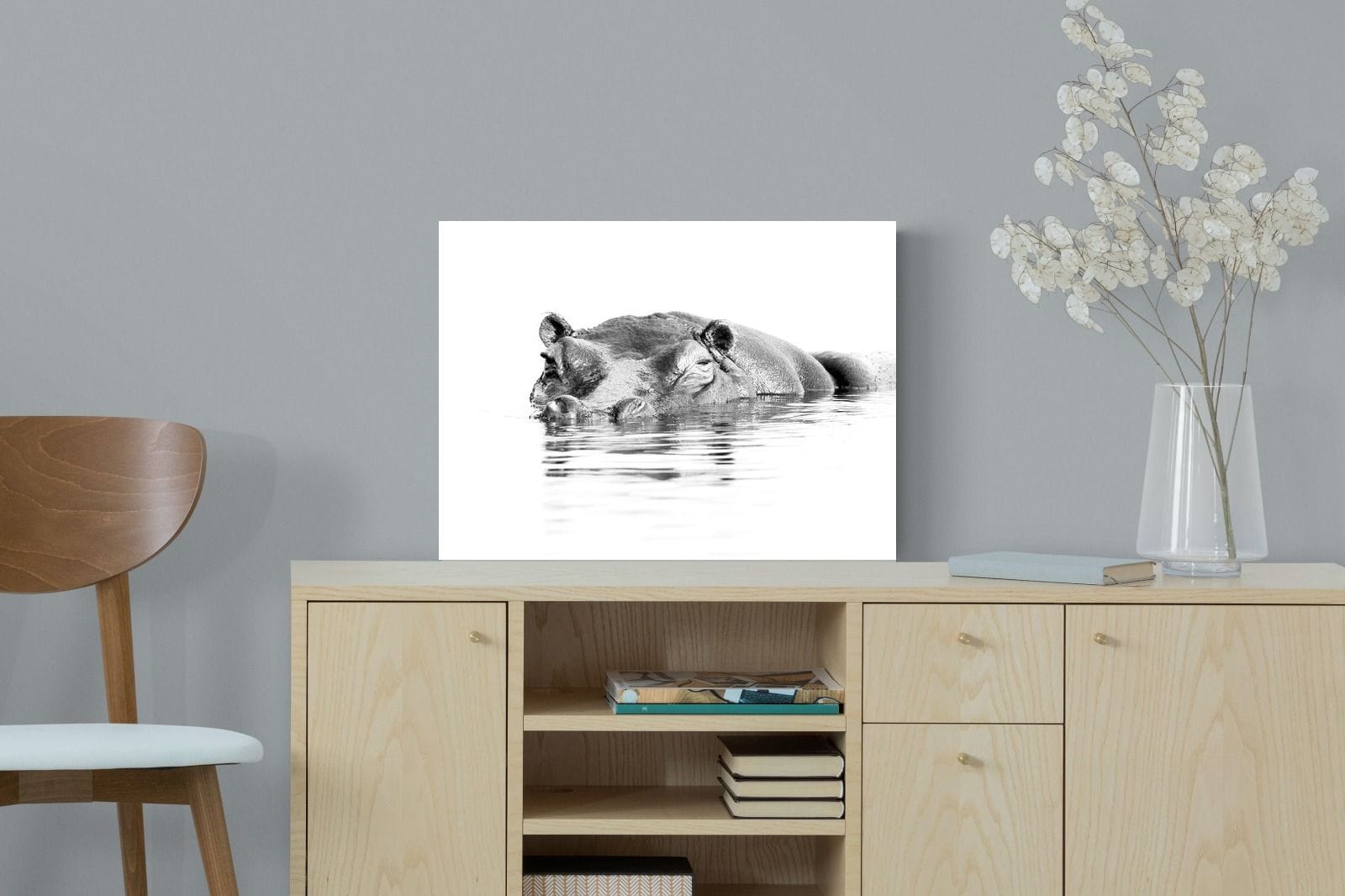 River Hippo-Wall_Art-60 x 45cm-Mounted Canvas-No Frame-Pixalot