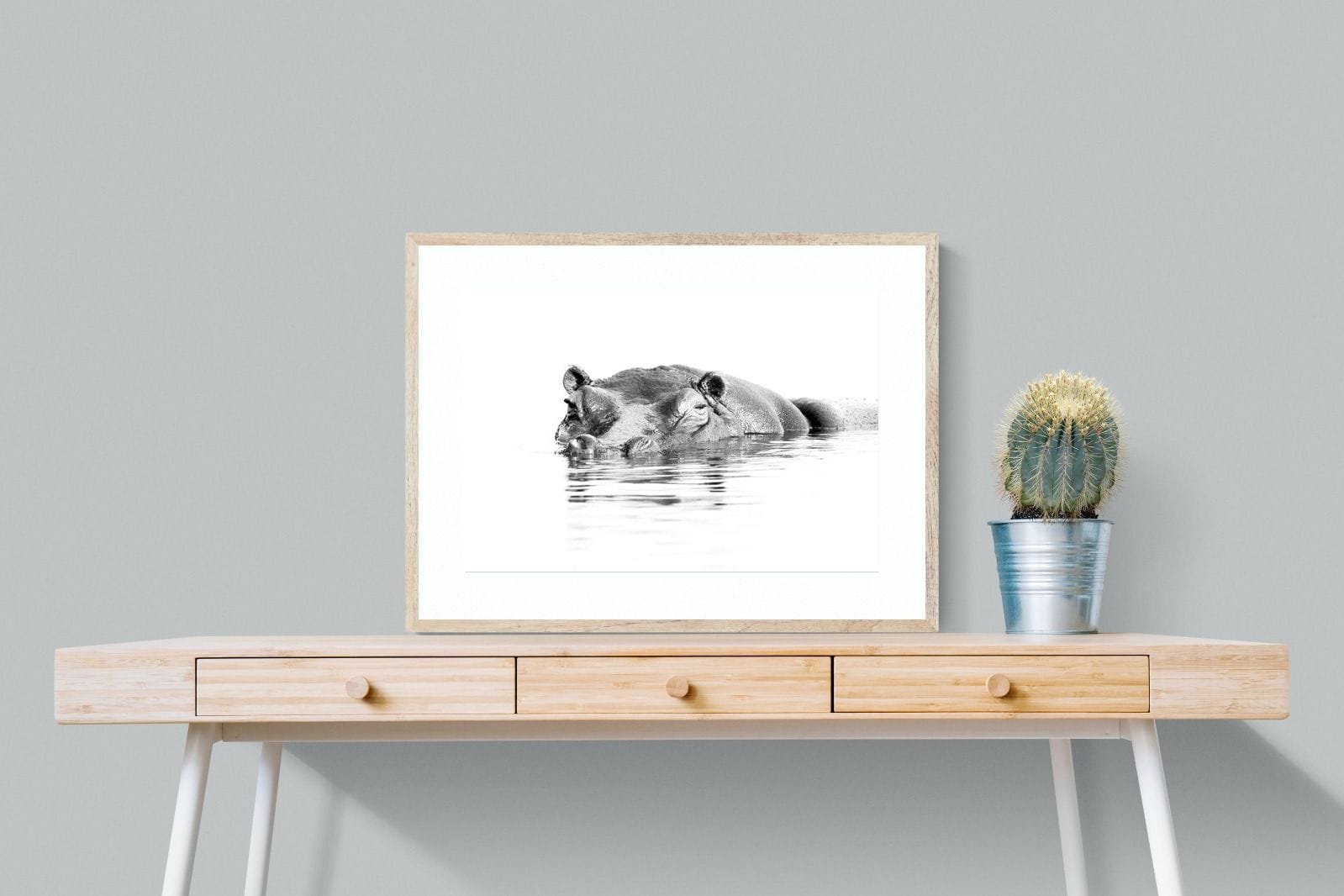 River Hippo-Wall_Art-80 x 60cm-Framed Print-Wood-Pixalot