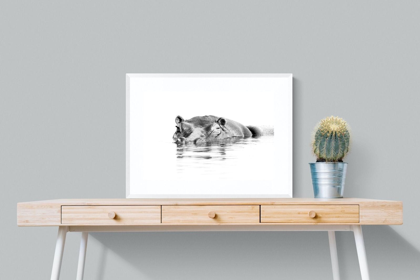 River Hippo-Wall_Art-80 x 60cm-Framed Print-White-Pixalot