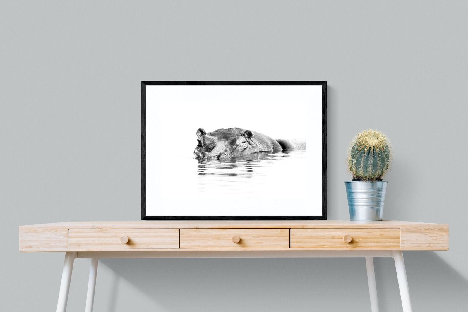 River Hippo-Wall_Art-80 x 60cm-Framed Print-Black-Pixalot