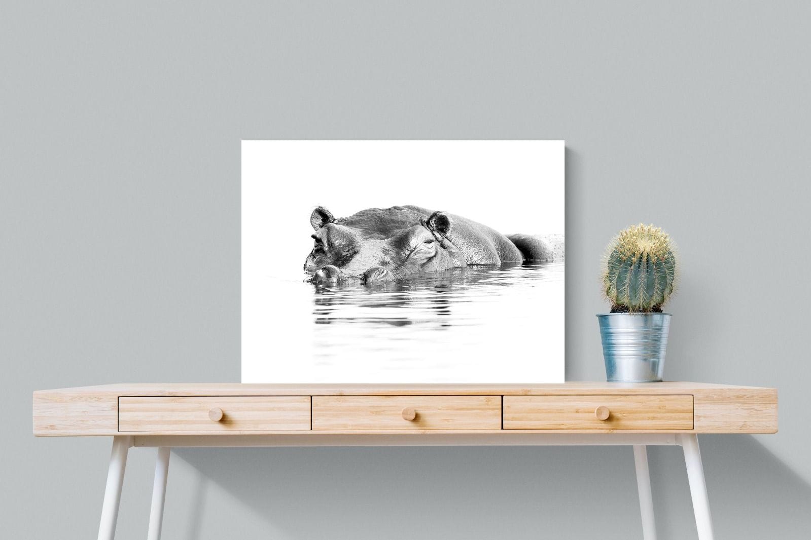 River Hippo-Wall_Art-80 x 60cm-Mounted Canvas-No Frame-Pixalot