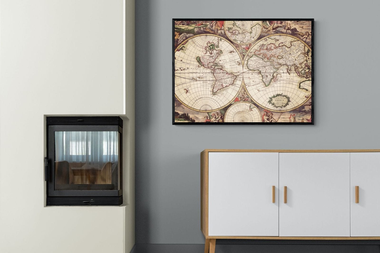Roman Map-Wall_Art-100 x 75cm-Mounted Canvas-Black-Pixalot
