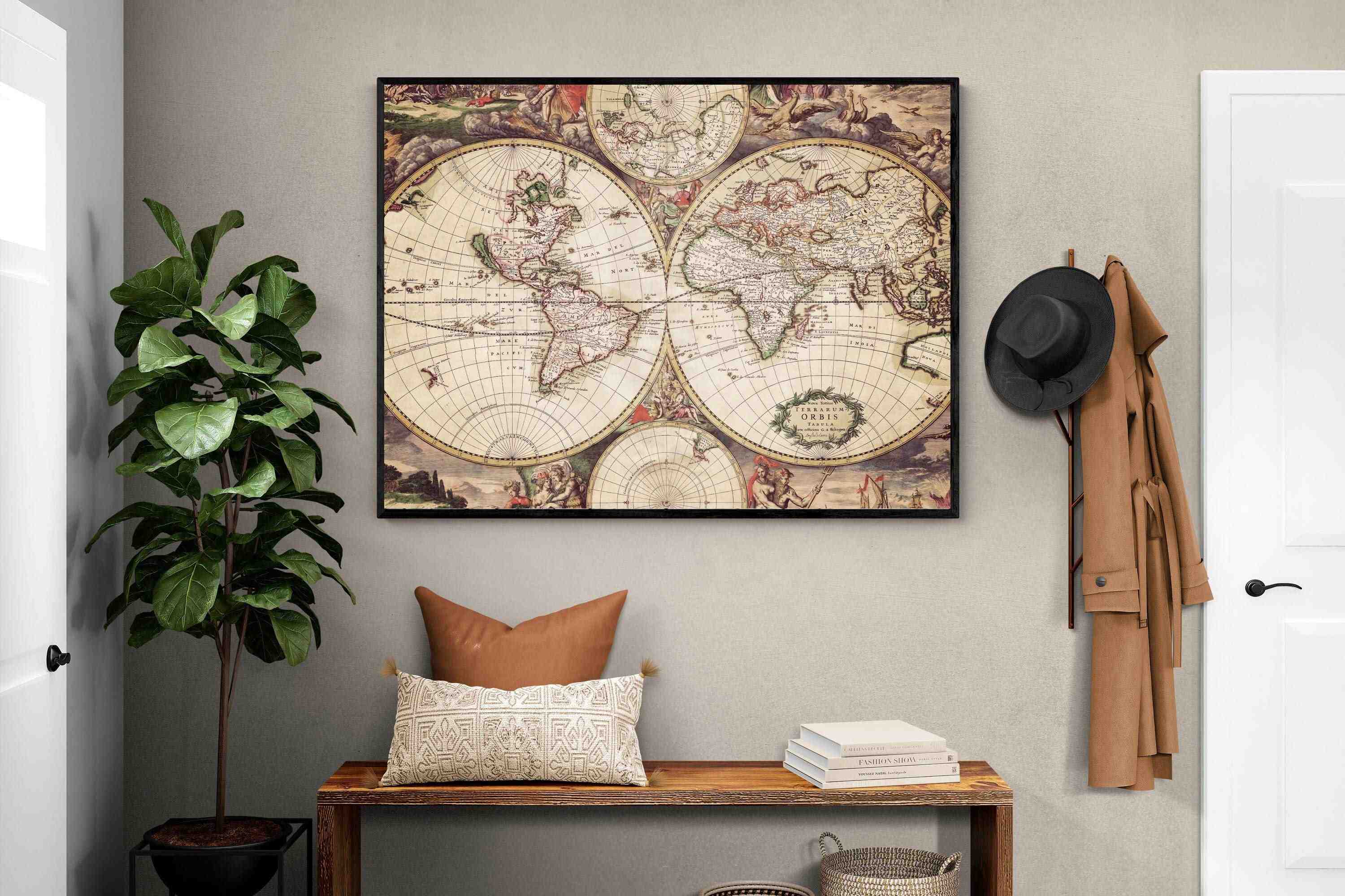 Roman Map-Wall_Art-120 x 90cm-Mounted Canvas-Black-Pixalot
