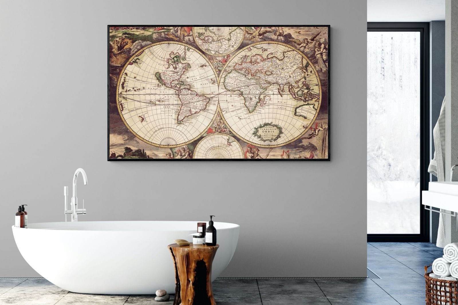 Roman Map-Wall_Art-180 x 110cm-Mounted Canvas-Black-Pixalot