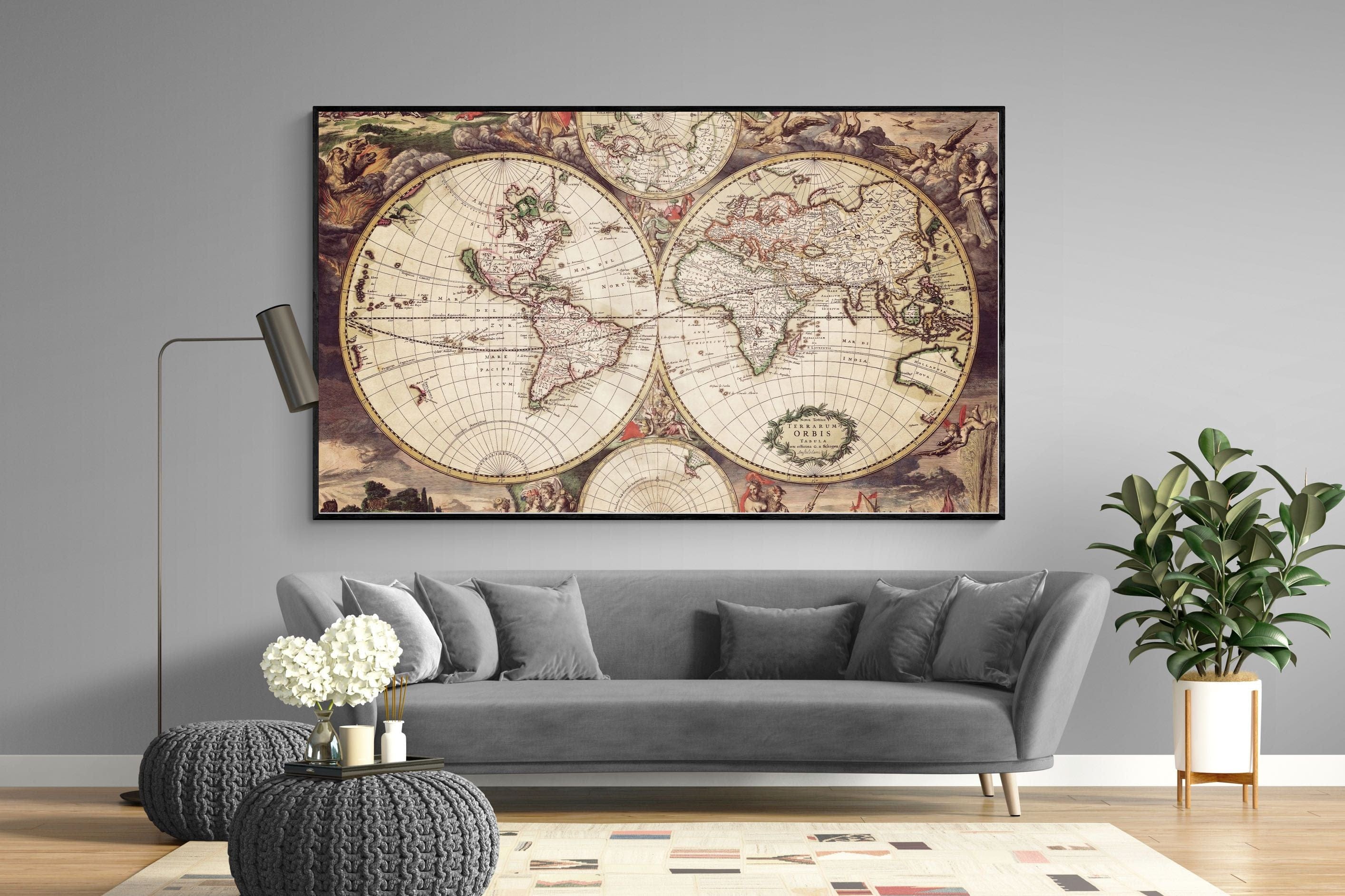 Roman Map-Wall_Art-220 x 130cm-Mounted Canvas-Black-Pixalot