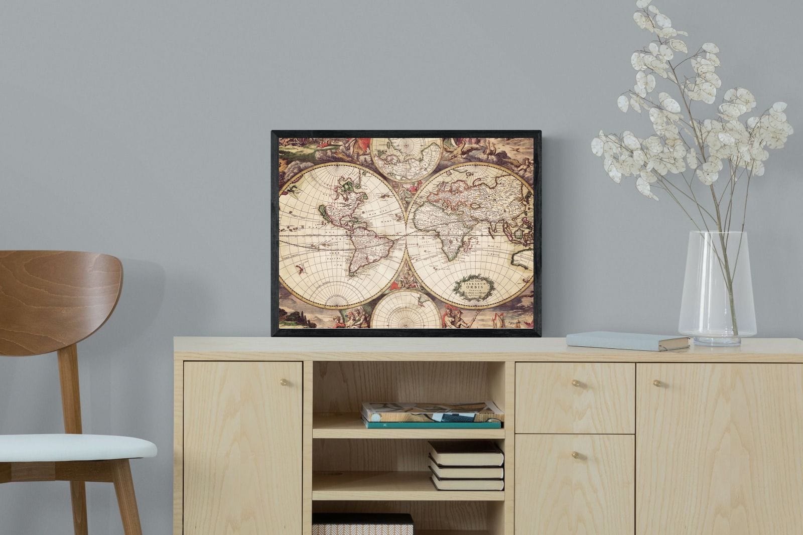 Roman Map-Wall_Art-60 x 45cm-Mounted Canvas-Black-Pixalot