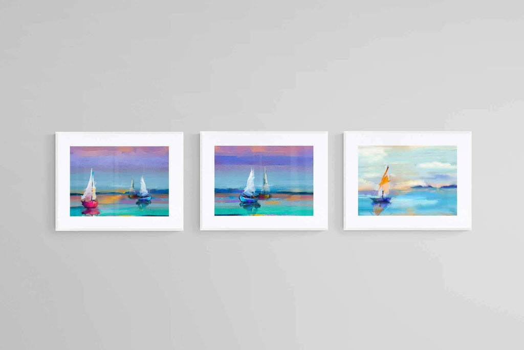 Sails Set-Wall_Art-60 x 45cm (x3)-Framed Print-White-Pixalot