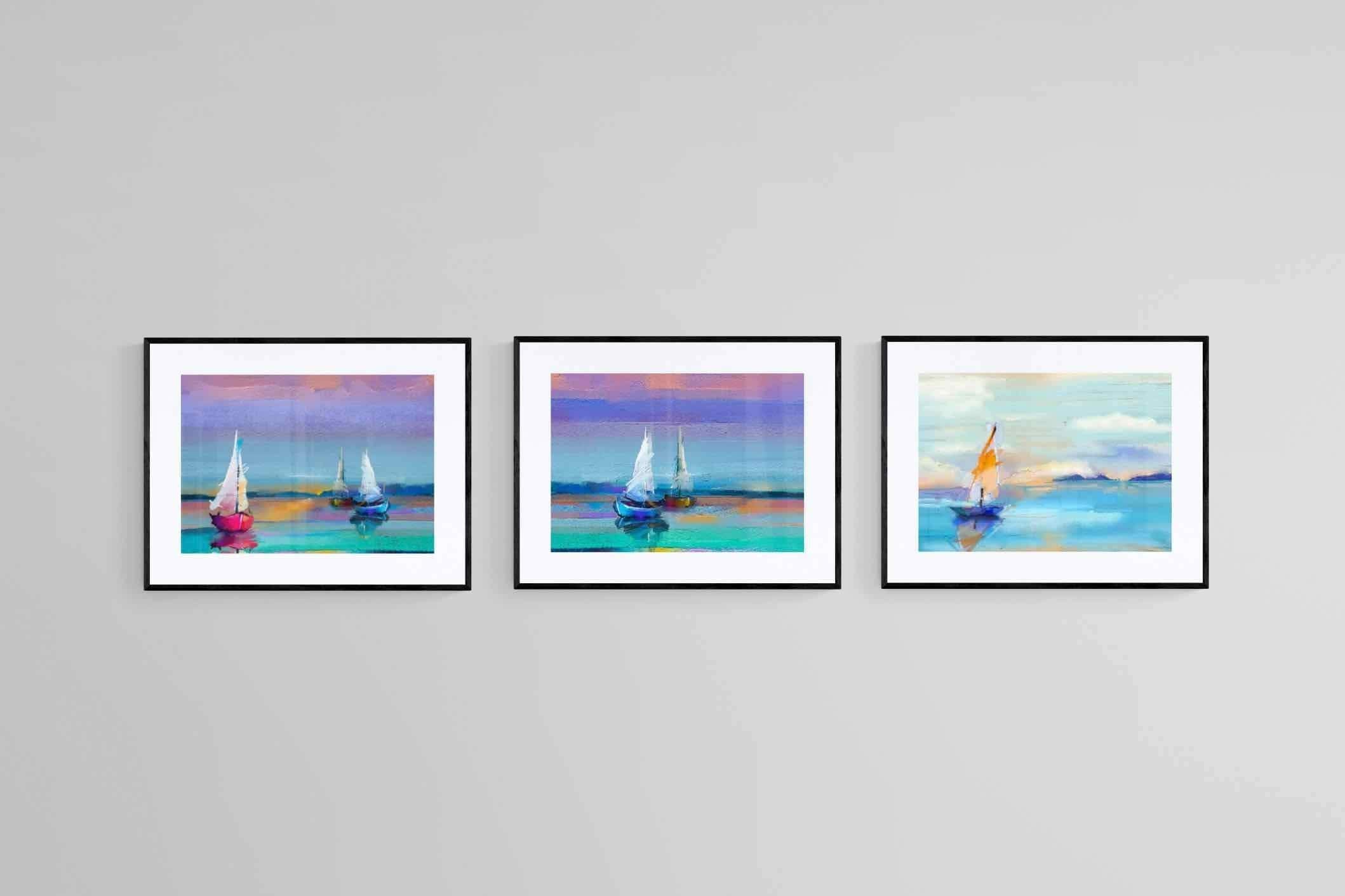 Sails Set-Wall_Art-60 x 45cm (x3)-Framed Print-Black-Pixalot