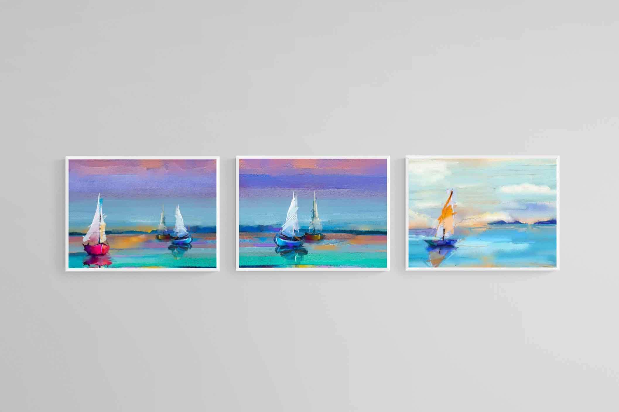 Sails Set-Wall_Art-60 x 45cm (x3)-Mounted Canvas-White-Pixalot