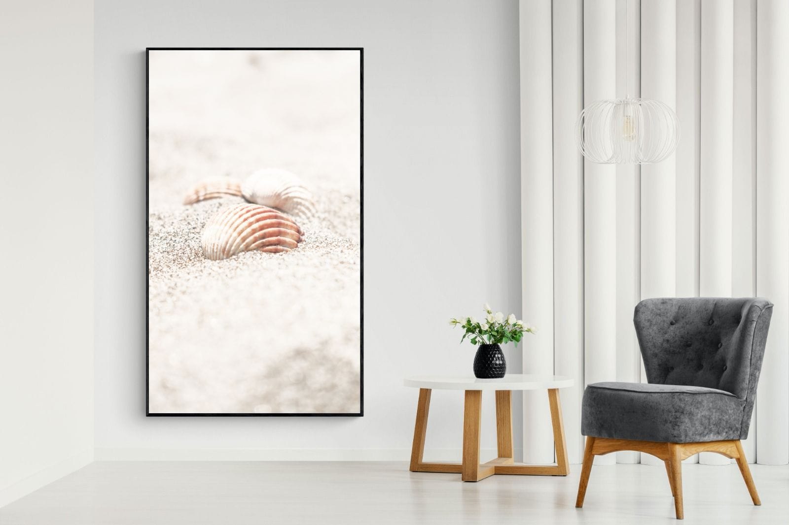 Sand Shell-Wall_Art-130 x 220cm-Mounted Canvas-Black-Pixalot