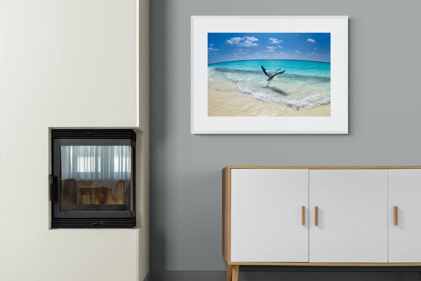 Sea Heron-Wall_Art-100 x 75cm-Framed Print-White-Pixalot